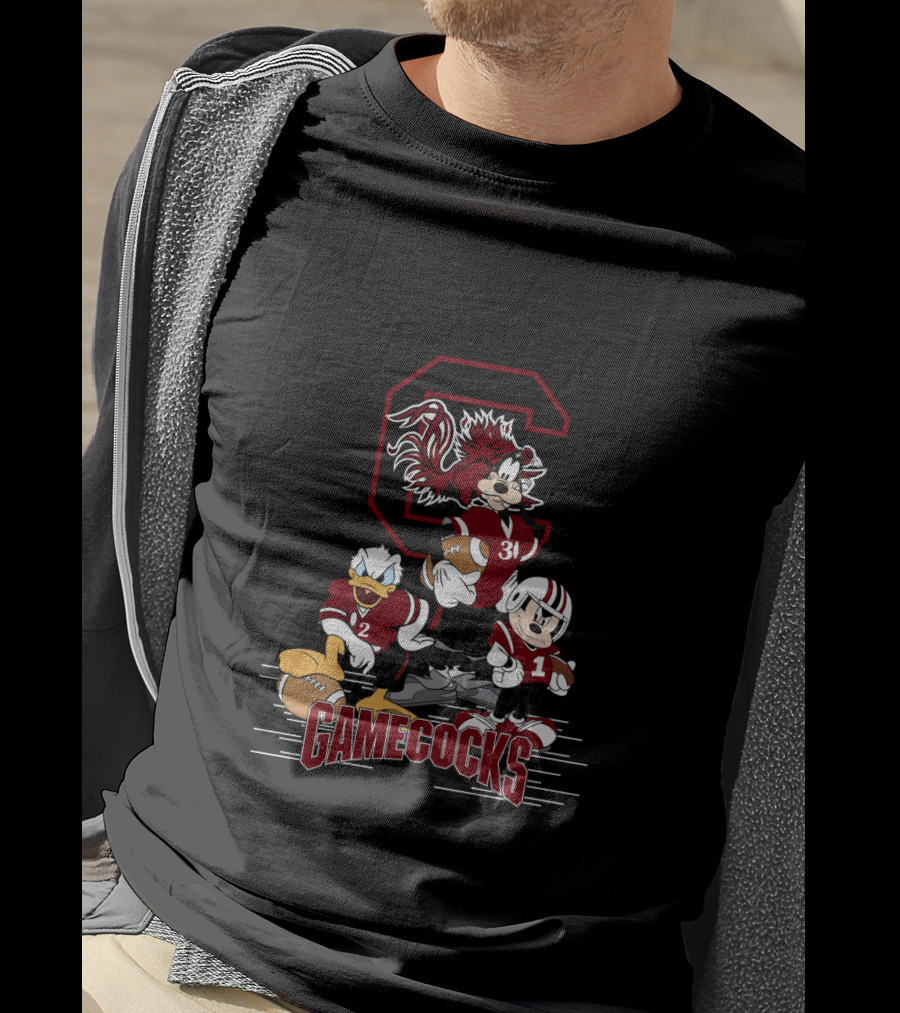Chtnca10027 South Carolina Gamecocks Mickey Mouse Donald Duck Goofy Football T-Shirt