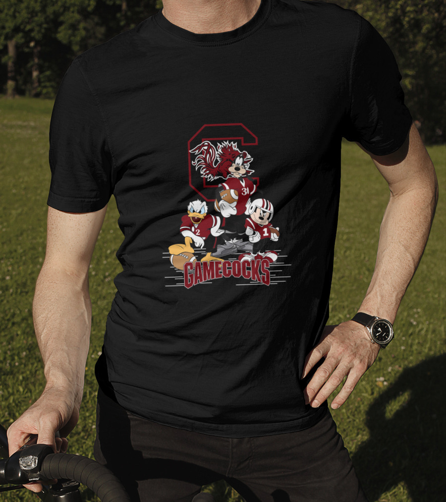 Chtnca10027 South Carolina Gamecocks Mickey Mouse Donald Duck Goofy Football T-Shirt
