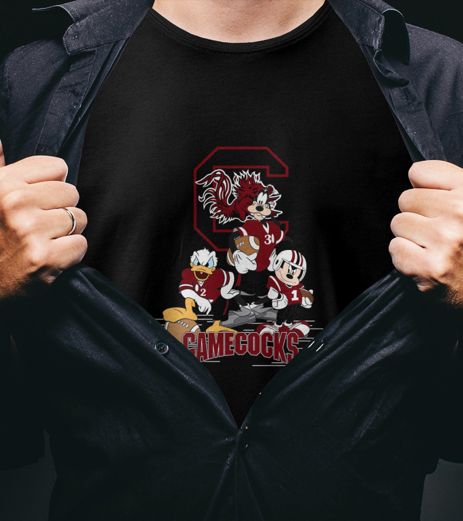 Chtnca10027 South Carolina Gamecocks Mickey Mouse Donald Duck Goofy Football T-Shirt