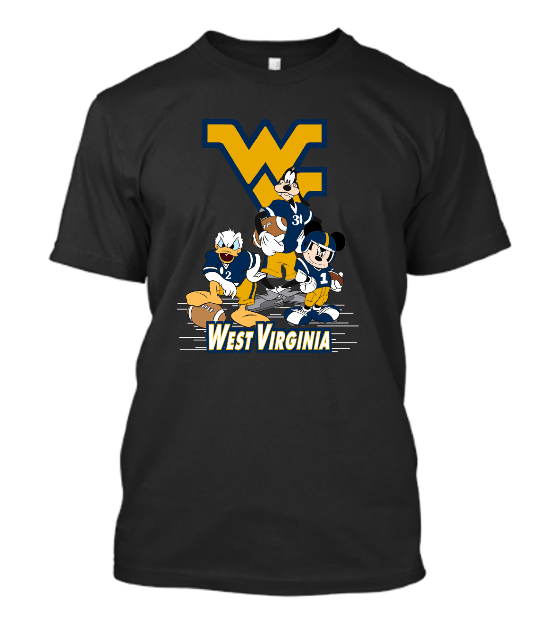 Disney Characters West Virginia Football Team Mickey Donald Goofy Wvu T-Shirt