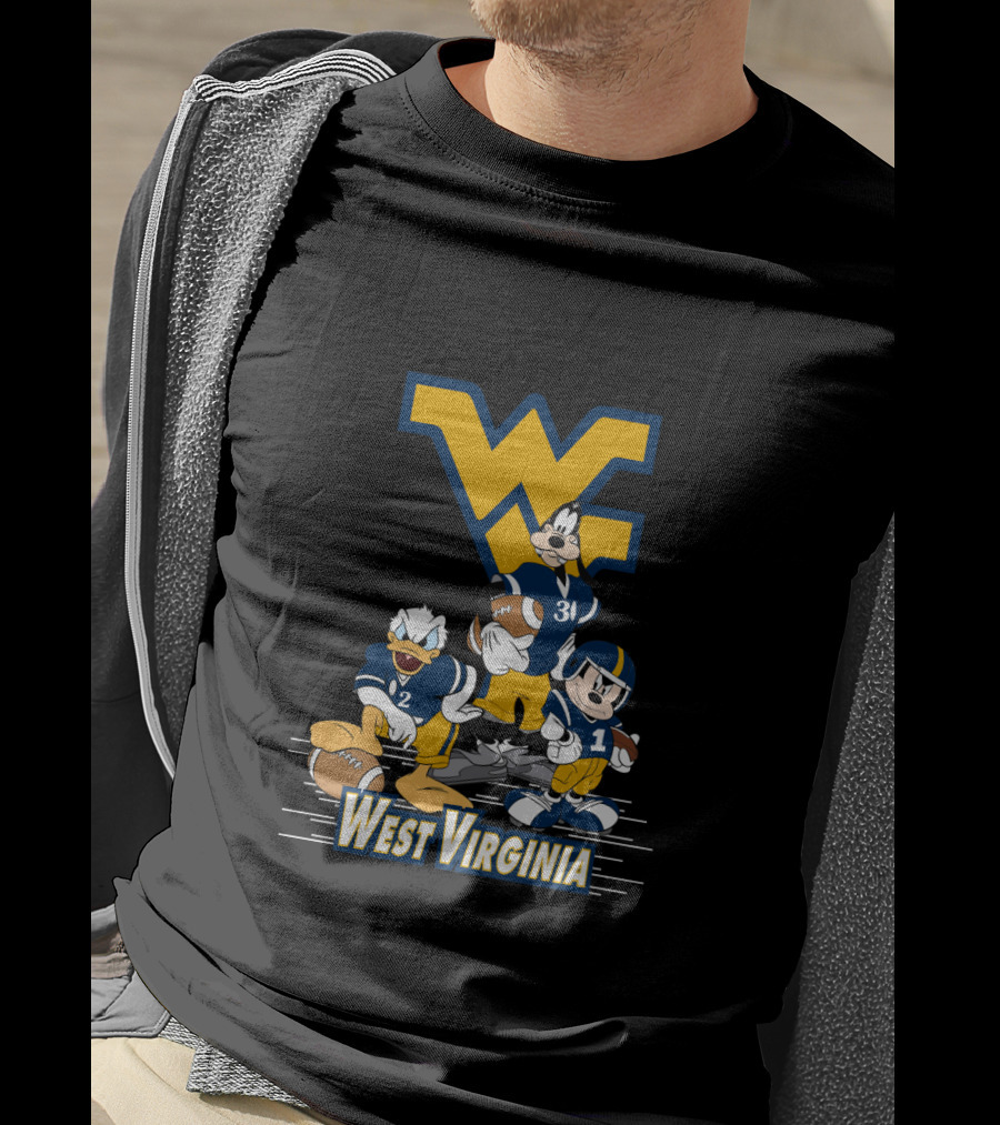 Disney Characters West Virginia Football Team Mickey Donald Goofy Wvu T-Shirt