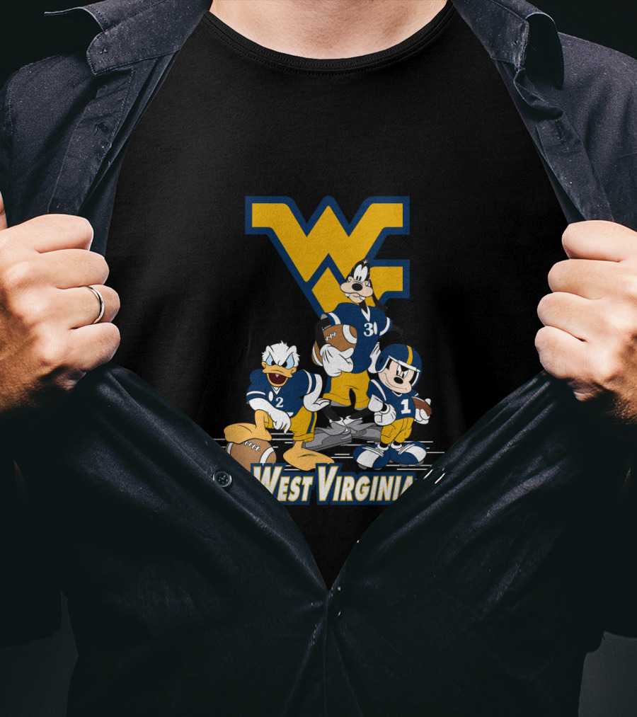 Disney Characters West Virginia Football Team Mickey Donald Goofy Wvu T-Shirt