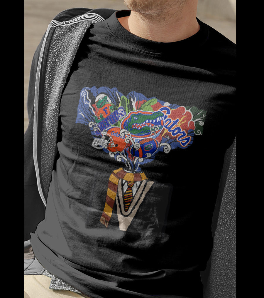 Gators Uf Football Mind-Blowing Art With Florida Team Logos And Scarf T-Shirt