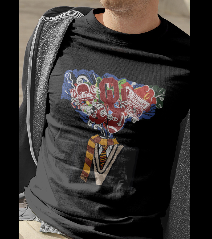 Oklahoma Sooners Football Head Filled With Iconic Symbols And Colors T-Shirt