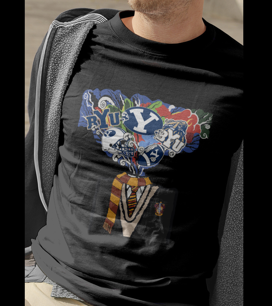 Byu Cougars Hogwarts Student Gryffindor Scarf And Crest T-Shirt