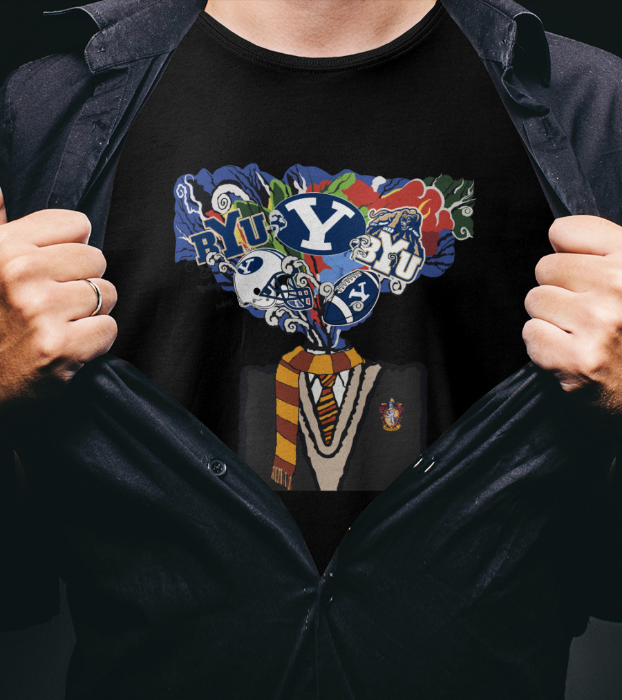 Byu Cougars Hogwarts Student Gryffindor Scarf And Crest T-Shirt