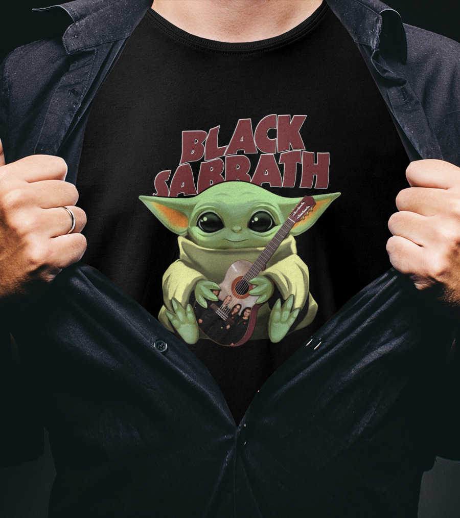 YODA Black Sabbath Cute Baby Holding Guitar T-Shirt