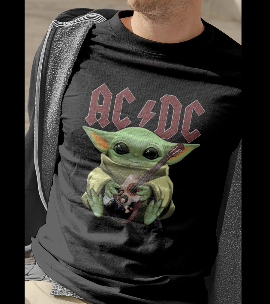 ACDC YODA Playing Guitar Grogu Mashup T-Shirt