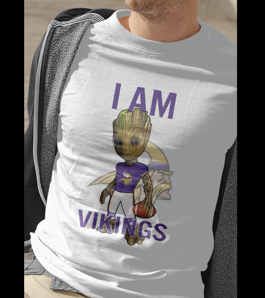 I Am Groot Minnesota Vikings Fan Holding Football T-Shirt