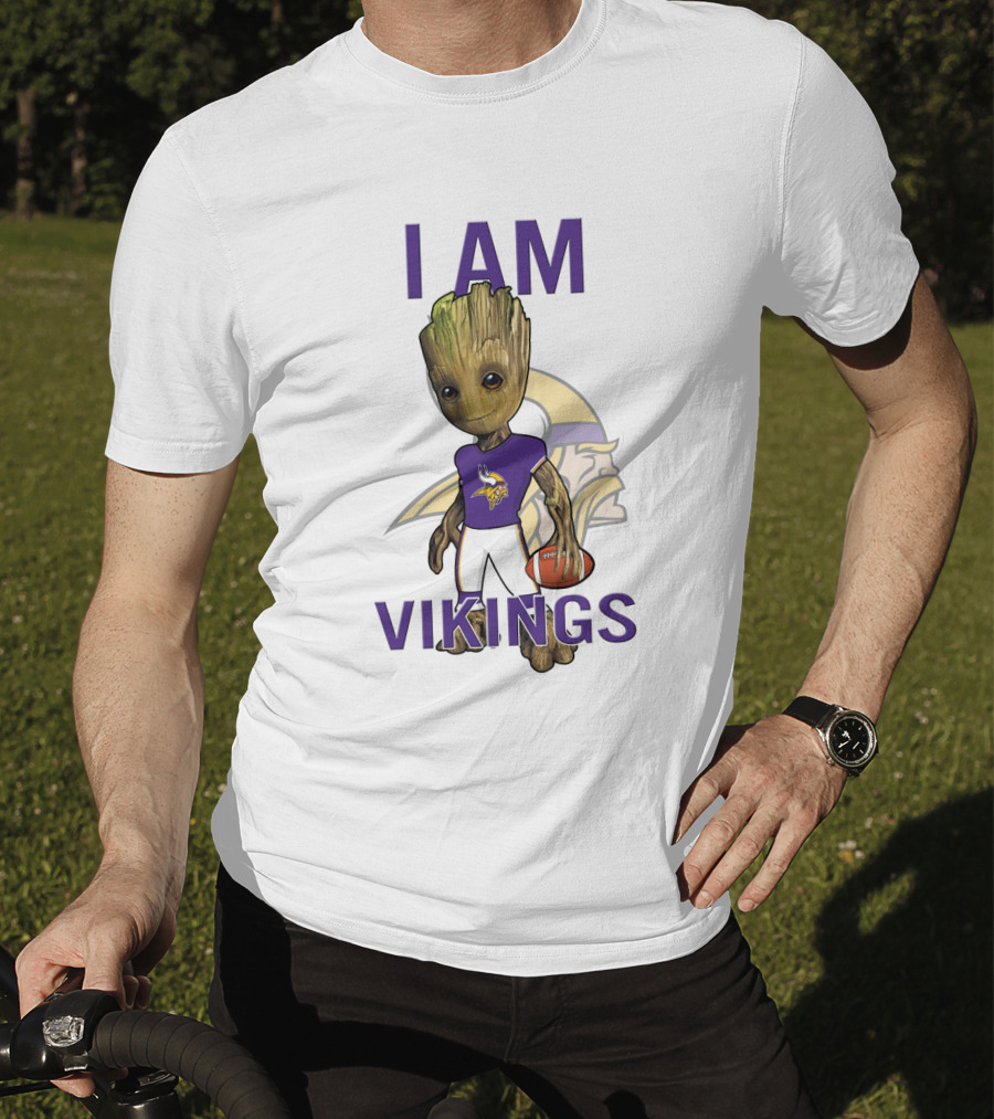 I Am Groot Minnesota Vikings Fan Holding Football T-Shirt