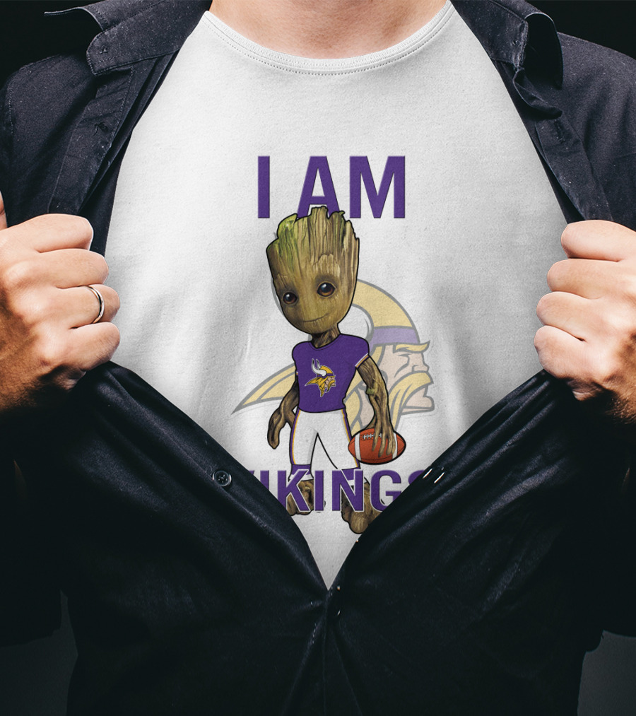 I Am Groot Minnesota Vikings Fan Holding Football T-Shirt