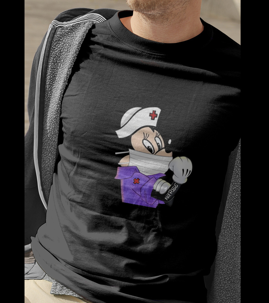 Mickey Nurse Character In Medical Uniform With Mask And Gloves T-Shirt