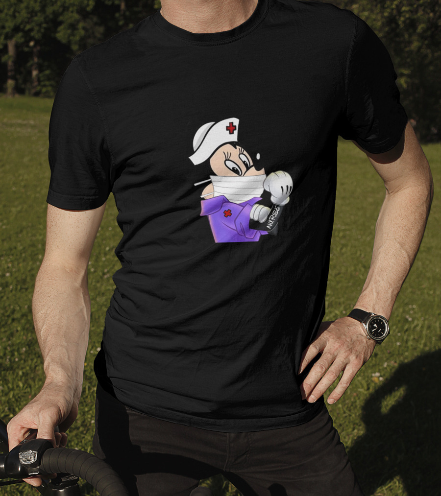 Mickey Nurse Character In Medical Uniform With Mask And Gloves T-Shirt