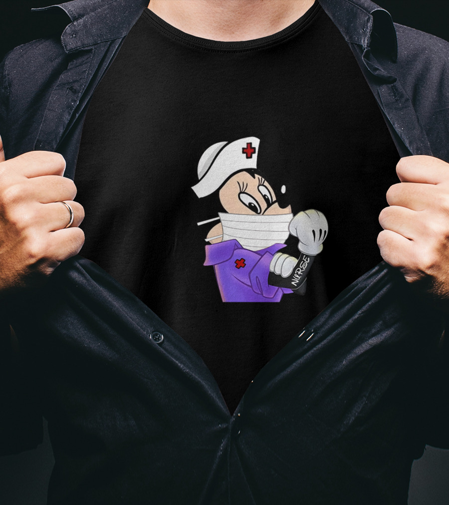 Mickey Nurse Character In Medical Uniform With Mask And Gloves T-Shirt