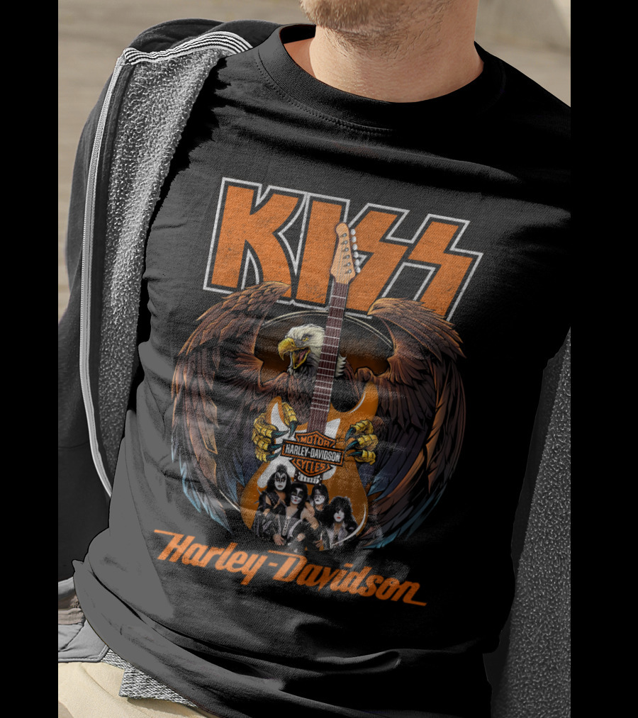 Kiss Harley Davidson Motorcycles Eagle Guitar Band Members T-Shirt