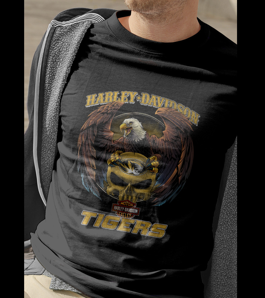 Harley Davidson Ncaa Missouri Tigers Eagle Skull T-Shirt