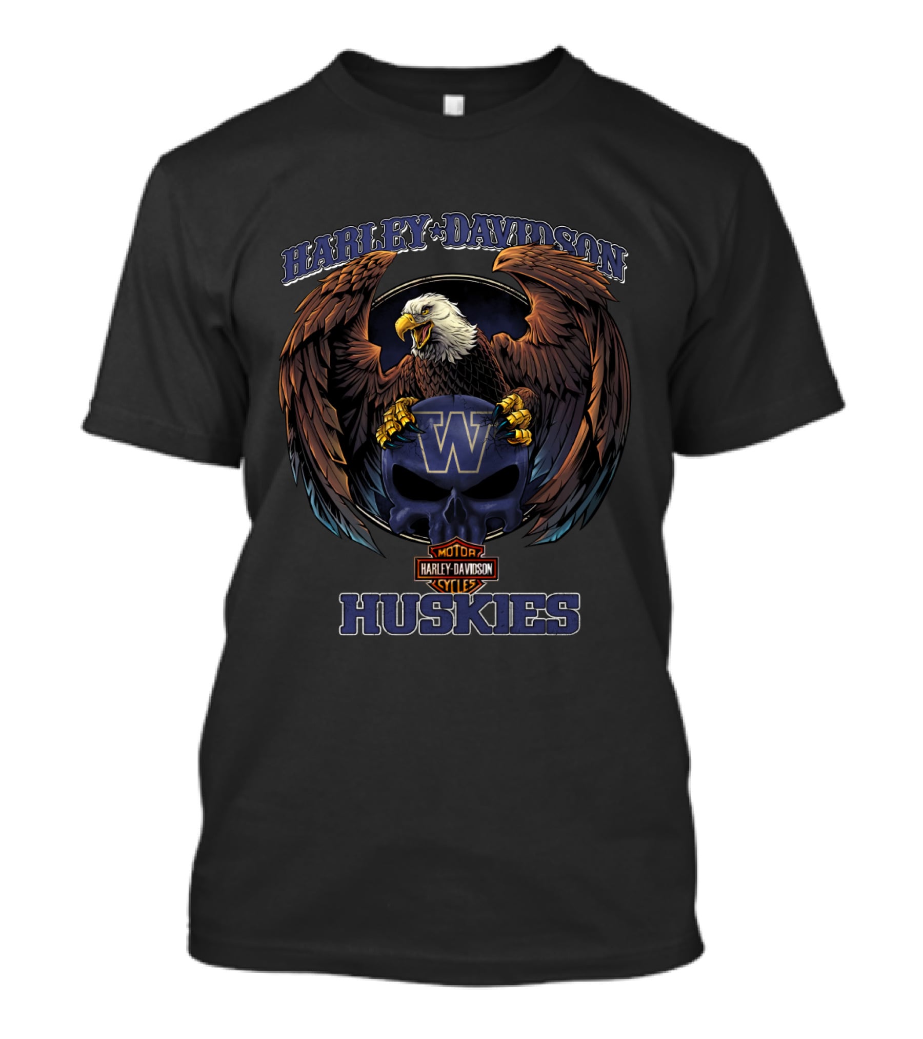 Harley Davidson Motorcycles Washington Huskies Eagle And Skull T-Shirt