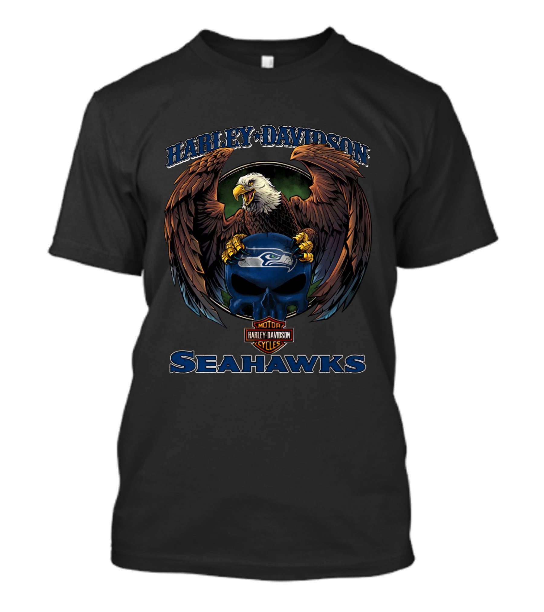 Harley Davidson Seattle Seahawks Motor Cycles Eagle Helmet T-Shirt