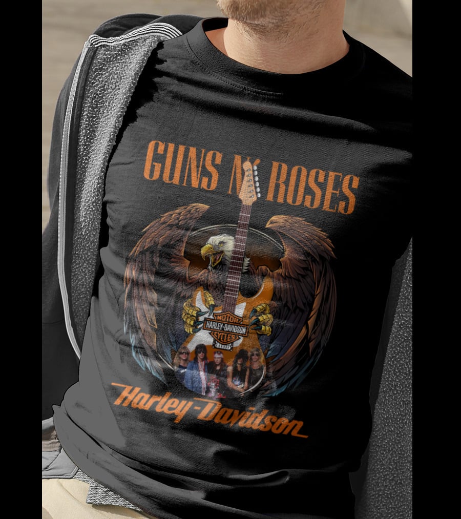 Guns N Roses Harley Davidson Motor Styles Eagle Guitar T-Shirt
