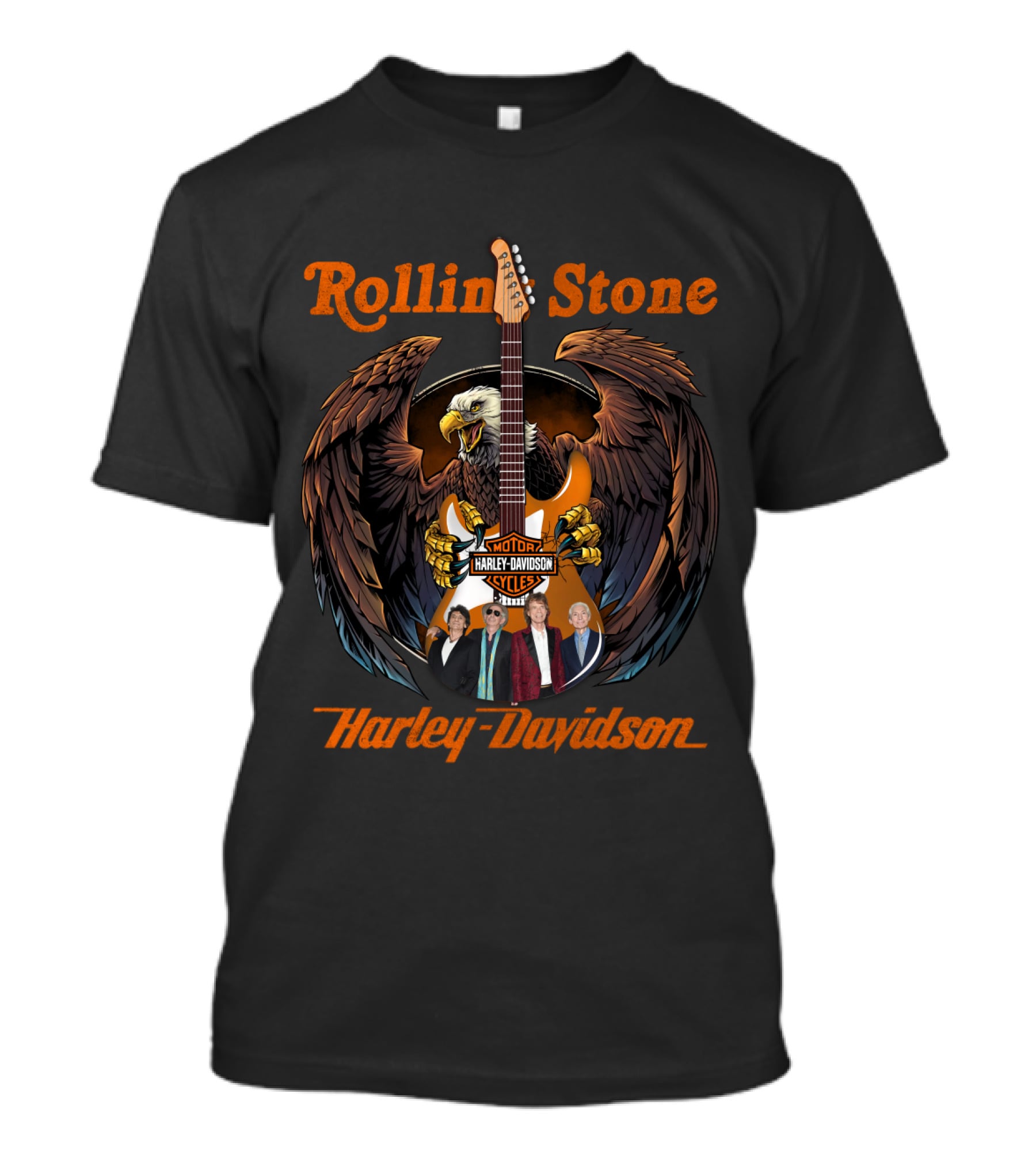 Rollin Stone Harley Davidson Motorcycle Styles Eagle Guitar Band Members T-Shirt