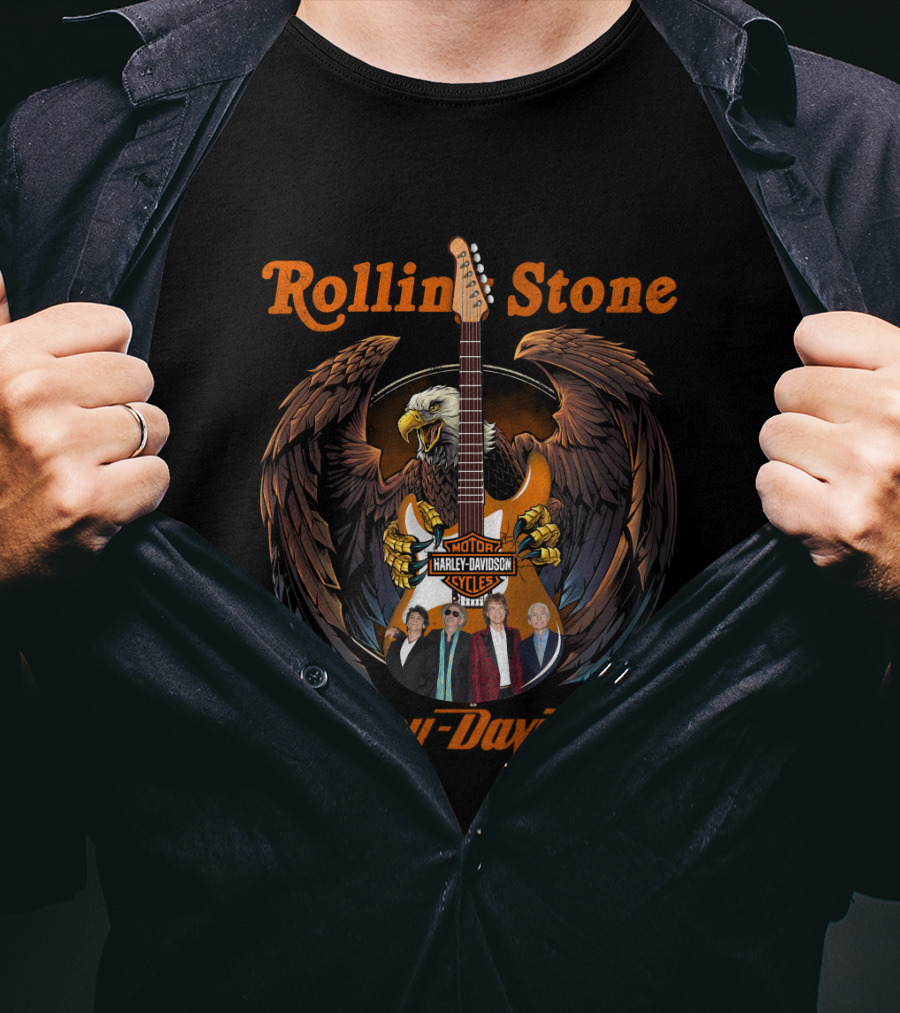 Rollin Stone Harley Davidson Motorcycle Styles Eagle Guitar Band Members T-Shirt