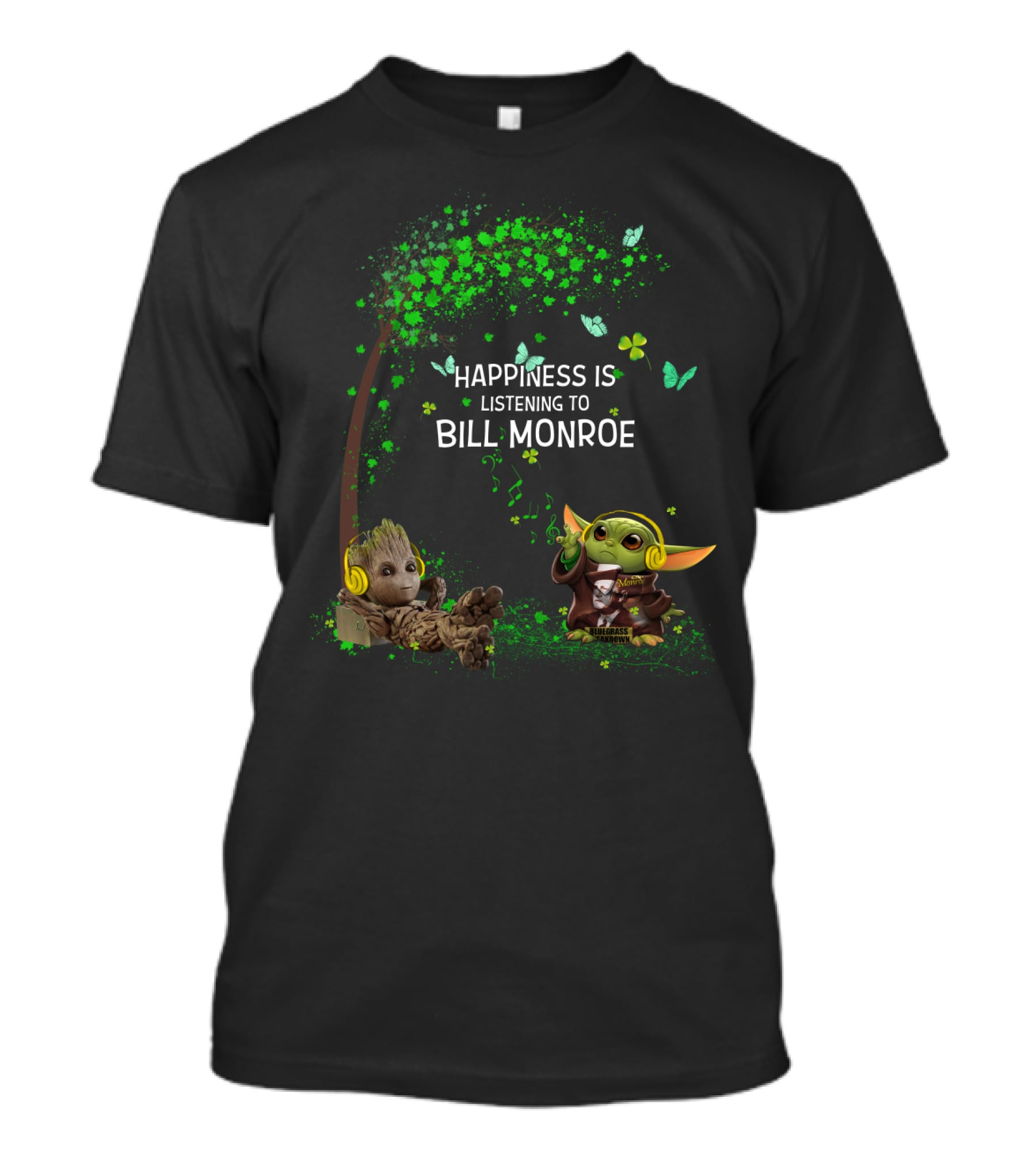 Happiness Is Listening To Bill Monroe With Cute Character Illustrations T-Shirt
