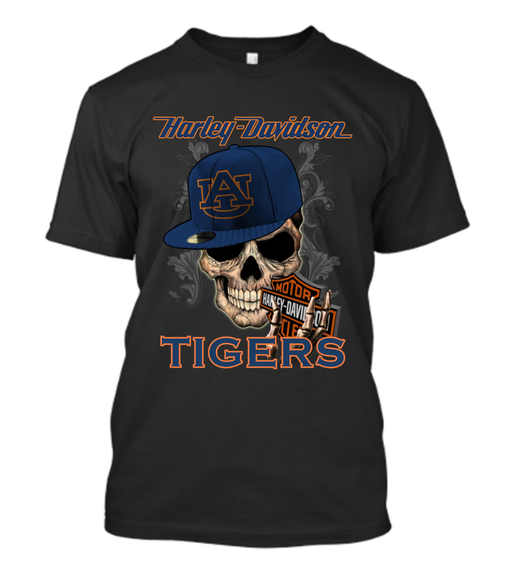 Harley Davidson Auburn Tigers Skull With Cap T-Shirt