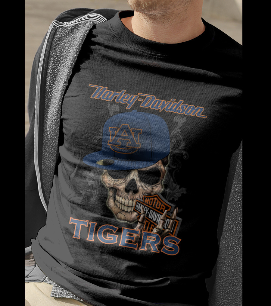 Harley Davidson Auburn Tigers Skull With Cap T-Shirt