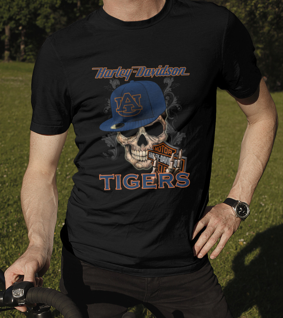 Harley Davidson Auburn Tigers Skull With Cap T-Shirt