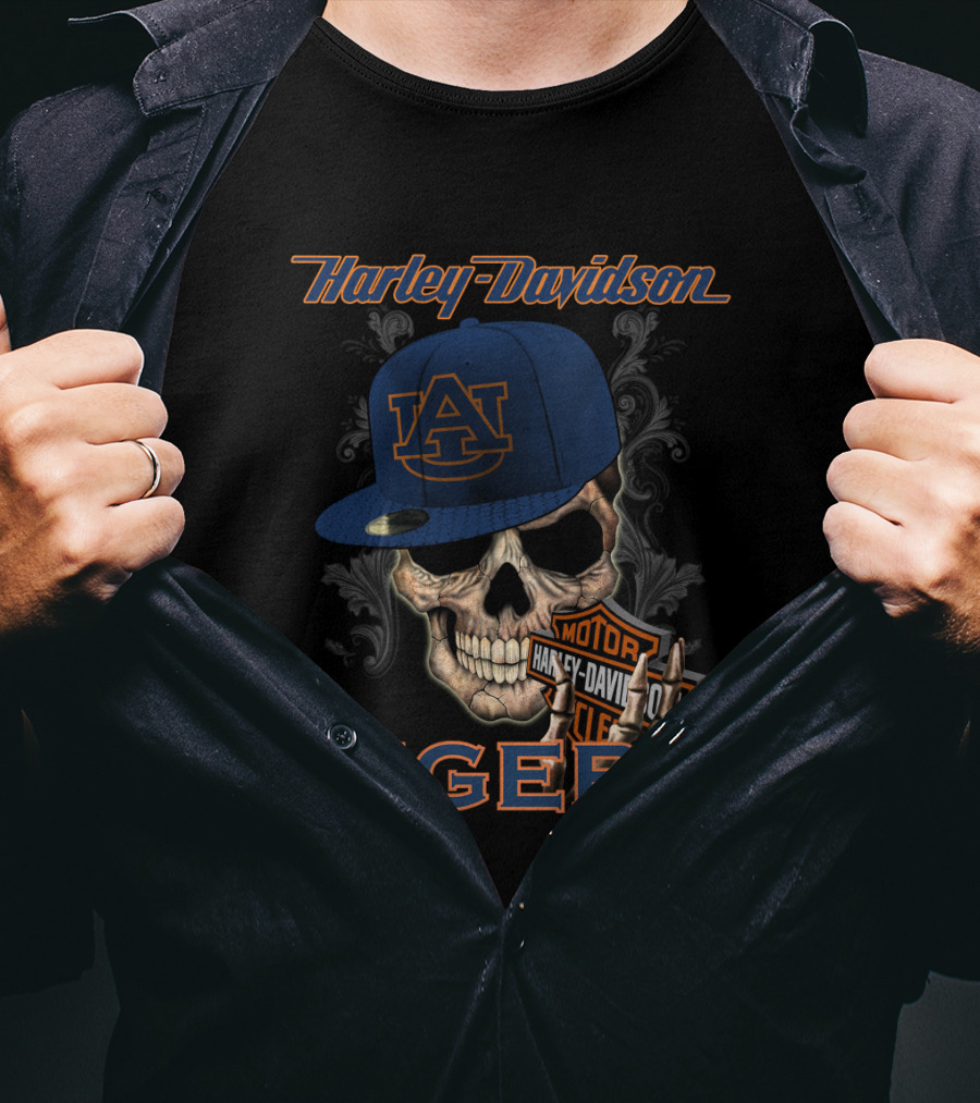 Harley Davidson Auburn Tigers Skull With Cap T-Shirt