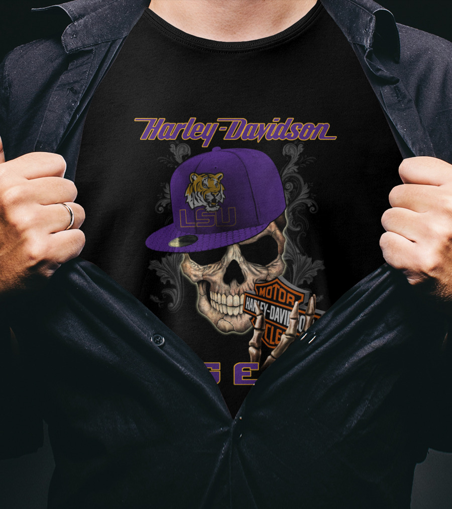 Harley Davidson Lsu Tigers Skull Hat T-Shirt
