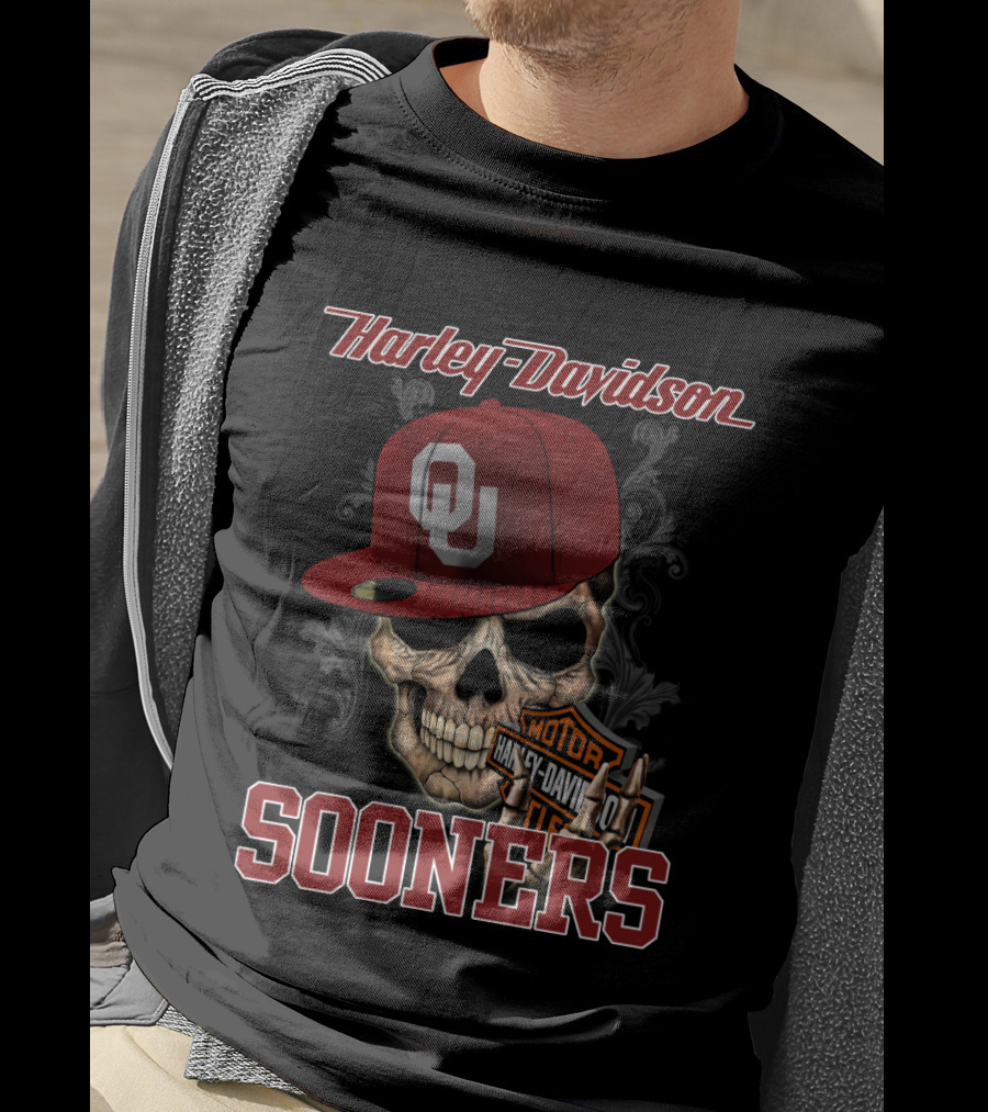 Harley Davidson Skull With Oklahoma Sooners Helmet T-Shirt
