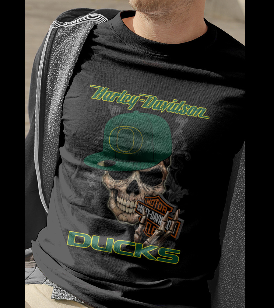 Harley Davidson Skull Oregon Ducks Hat T-Shirt