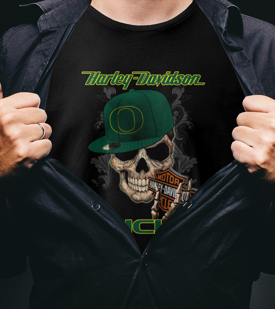 Harley Davidson Skull Oregon Ducks Hat T-Shirt