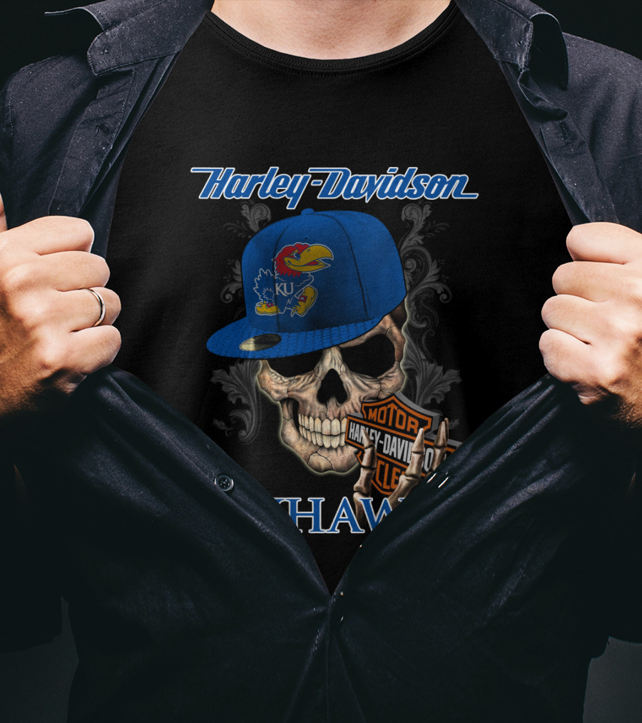 Harley Davidson Skull Kansas Jayhawks Ku Hat T-Shirt