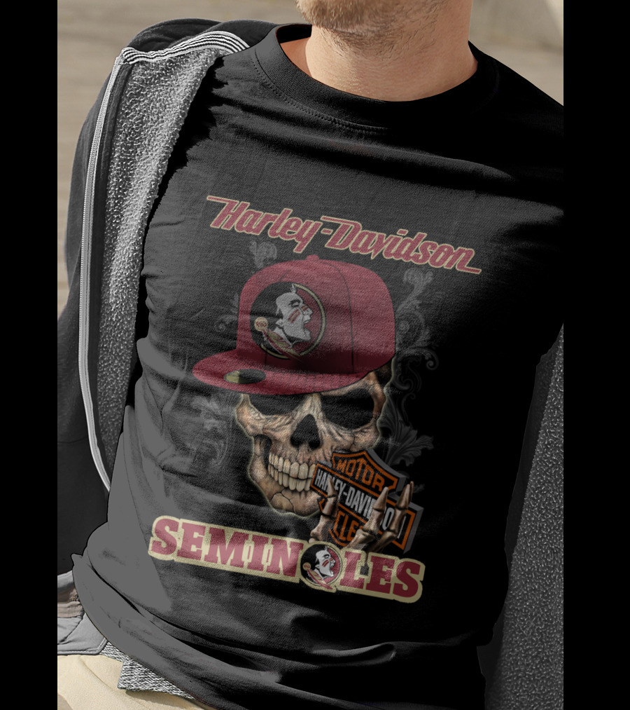 Harley Davidson Skull With Florida State Seminoles Cap T-Shirt