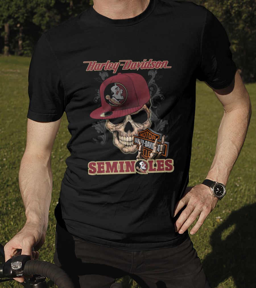 Harley Davidson Skull With Florida State Seminoles Cap T-Shirt