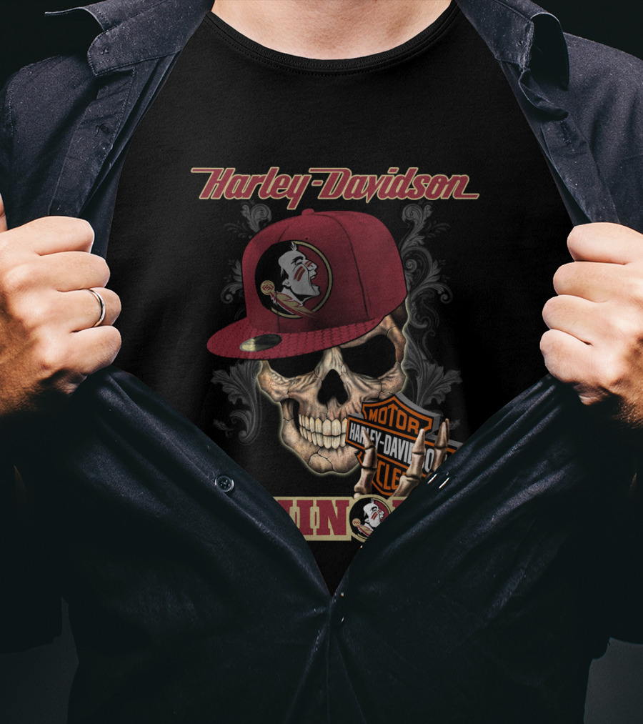 Harley Davidson Skull With Florida State Seminoles Cap T-Shirt