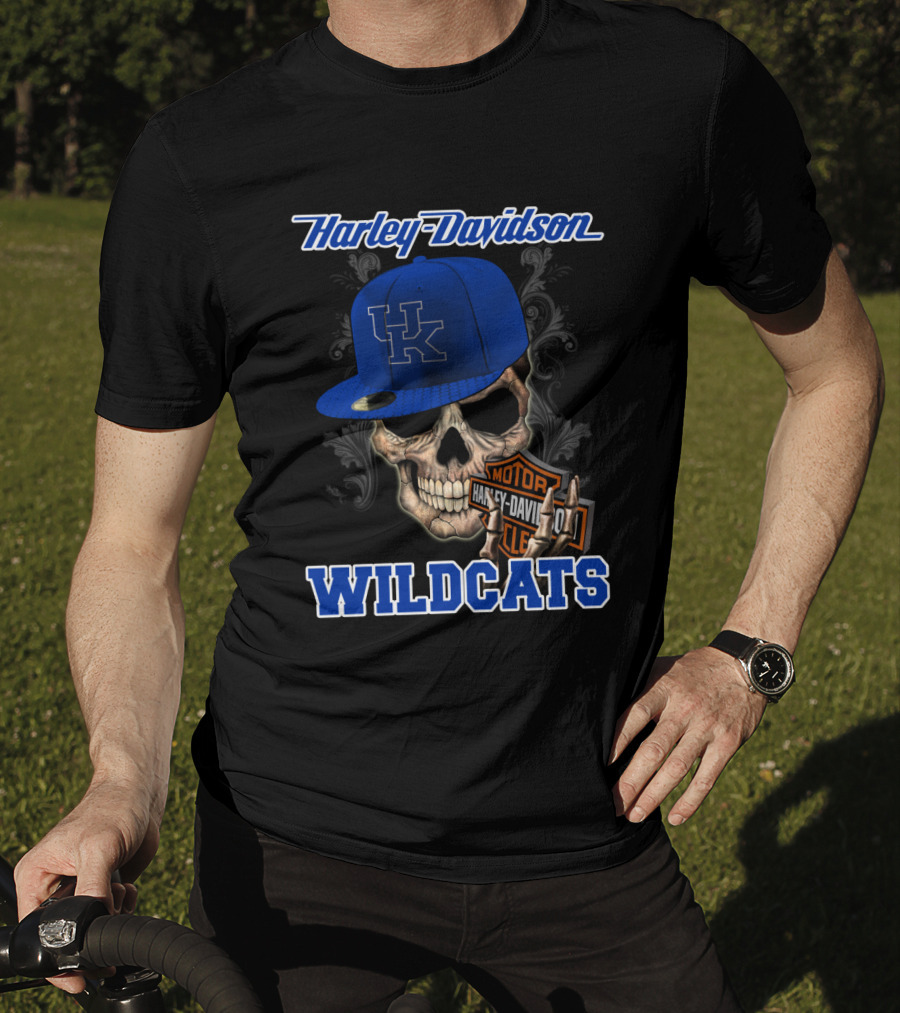 Harley Davidson Kentucky Wildcats Skull With Cap T-Shirt