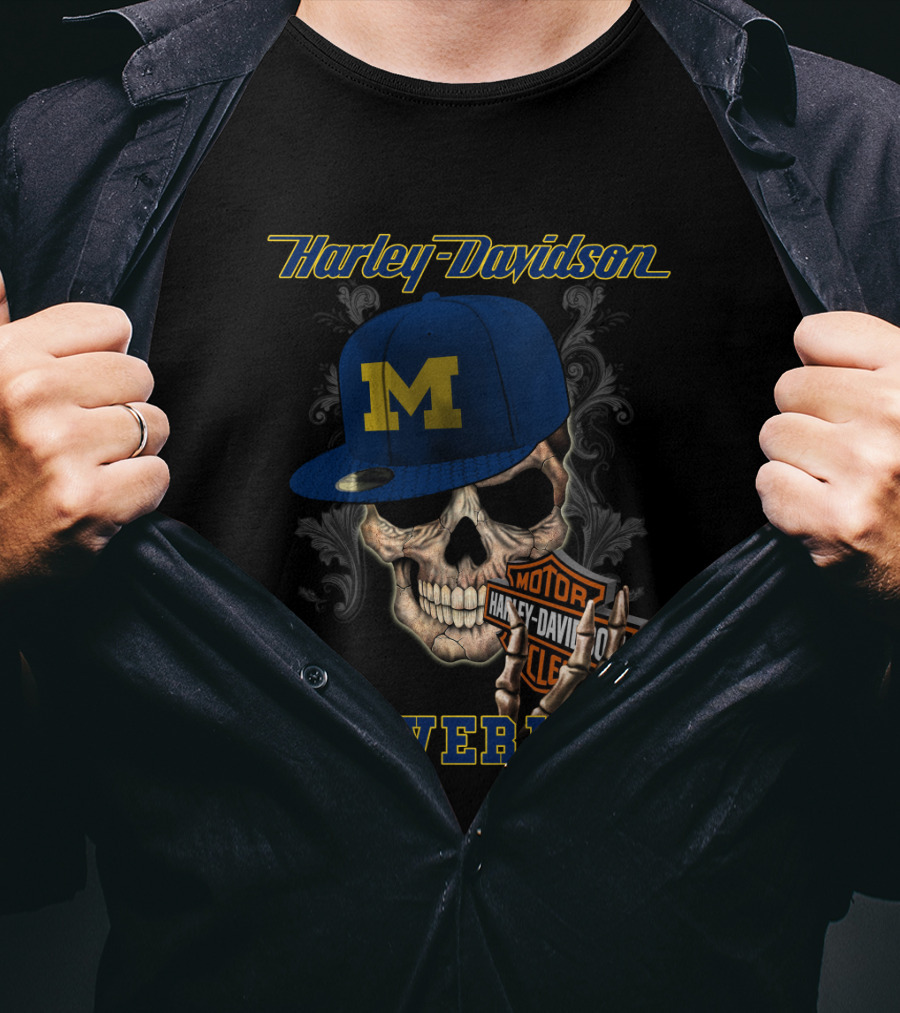 Harley Davidson Michigan Wolverines Skull With Cap T-Shirt