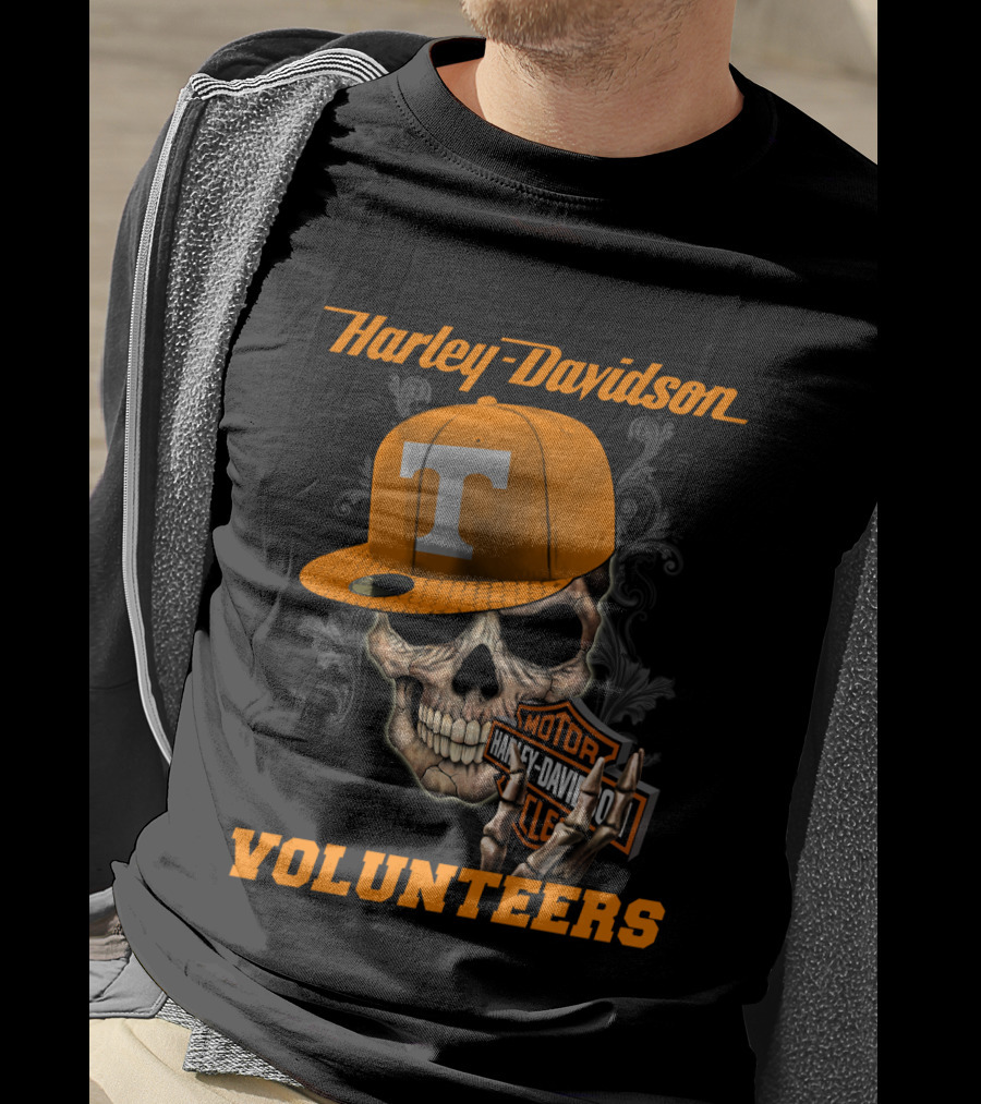 Harley Davidson Skull With Tennessee Volunteers Cap T-Shirt