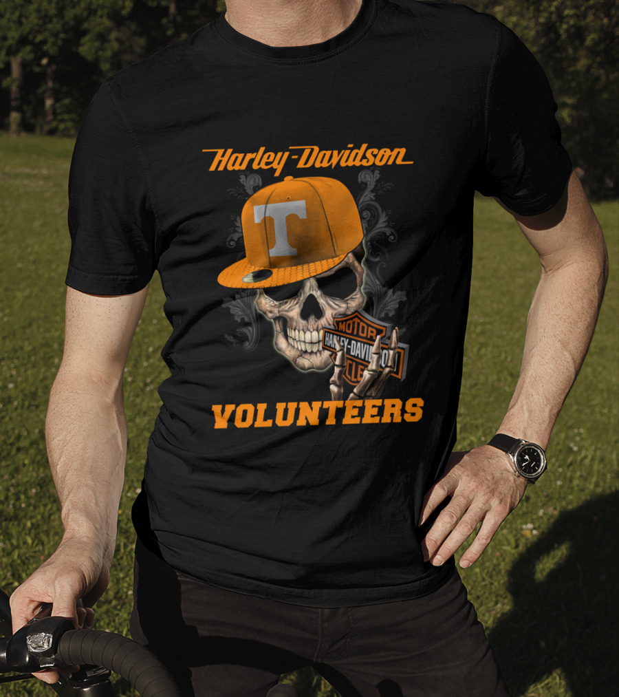 Harley Davidson Skull With Tennessee Volunteers Cap T-Shirt