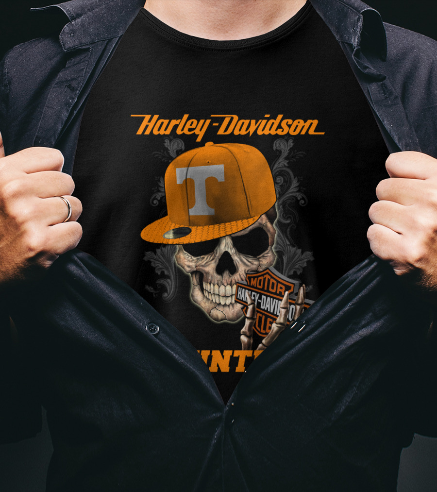 Harley Davidson Skull With Tennessee Volunteers Cap T-Shirt