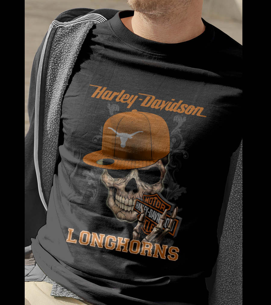 Harley Davidson Longhorns Skull Texas Longhorns Hat T-Shirt