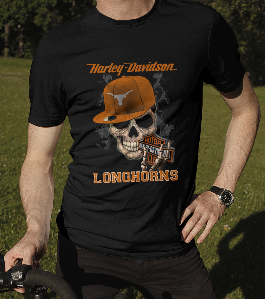 Harley Davidson Longhorns Skull Texas Longhorns Hat T-Shirt