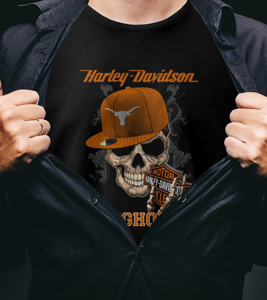 Harley Davidson Longhorns Skull Texas Longhorns Hat T-Shirt
