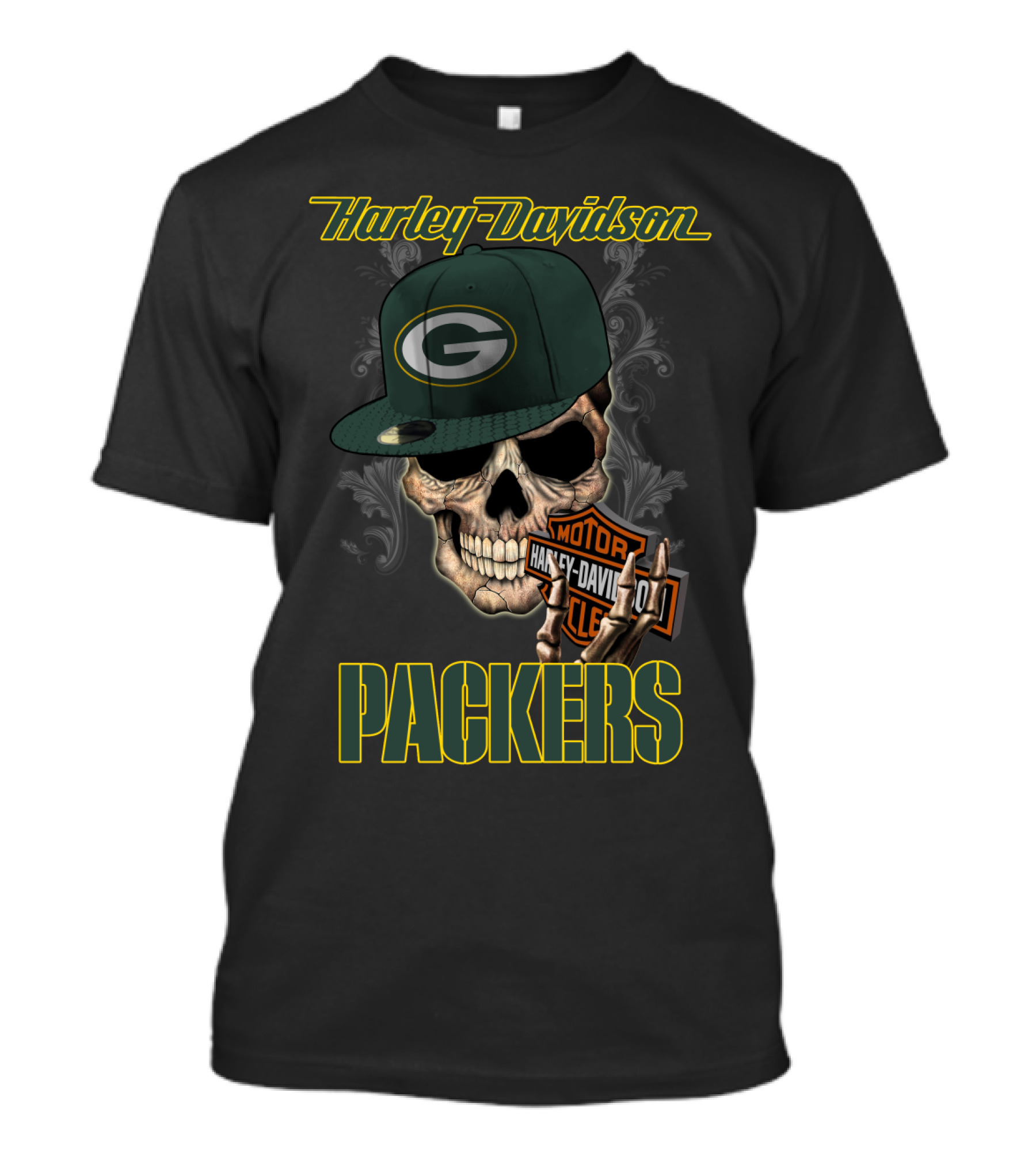 Harley Davidson Skull Green Bay Packers T-Shirt