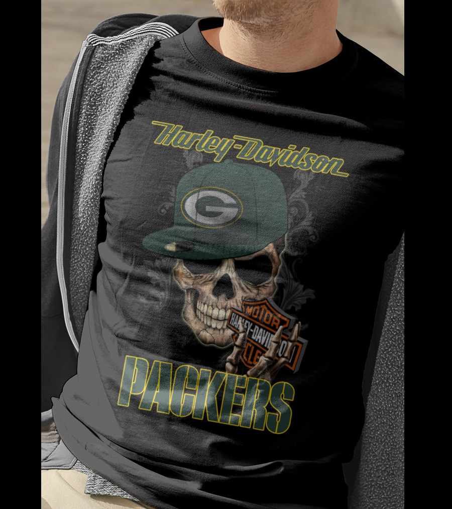 Harley Davidson Skull Green Bay Packers T-Shirt
