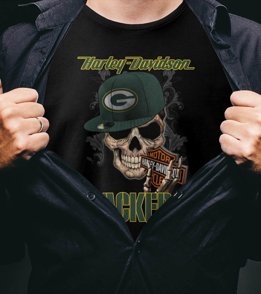 Harley Davidson Skull Green Bay Packers T-Shirt