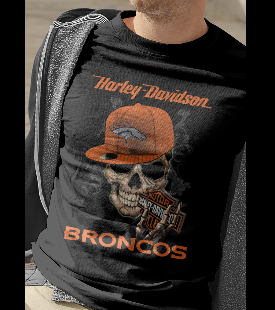 Harley Davidson Skull Denver Broncos T-Shirt